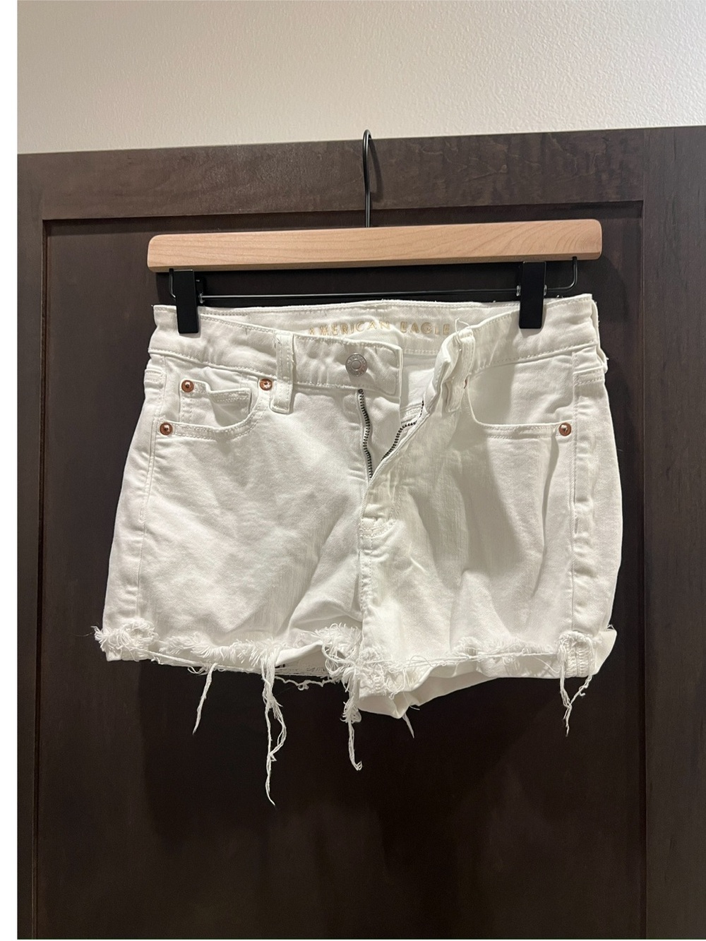 American Eagle- Ne(x)t Level High V-Rise Denim Short Short White Distressed